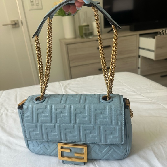 Fendi 2022 Midi Zucca FF Embossed Baguette Chain Bag FEN325222 - Picture 3 of 6